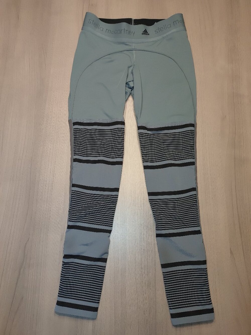 Women's Adidas Stella McCartney Leggings-Green Black Gray-Zip Ankles-Size Small - Picture 1 of 3